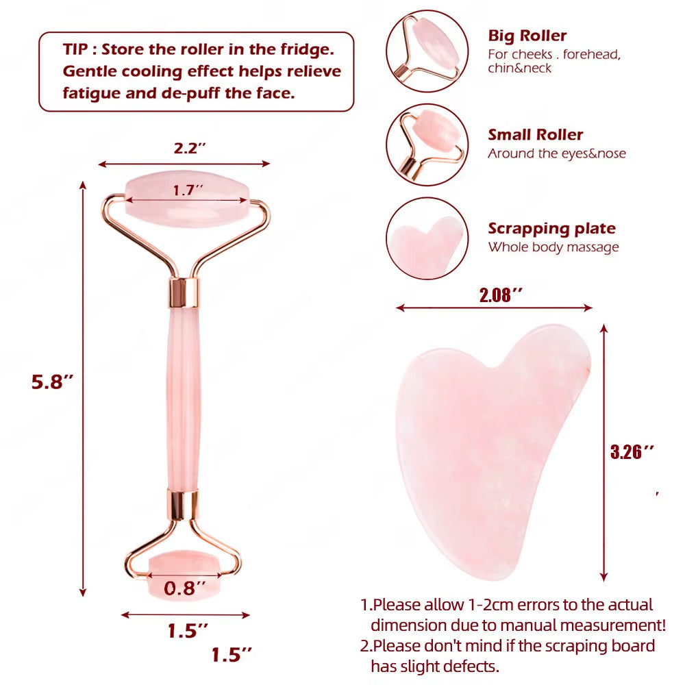 Rose Quartz Jade Roller & Gua Sha Facial Massage Set