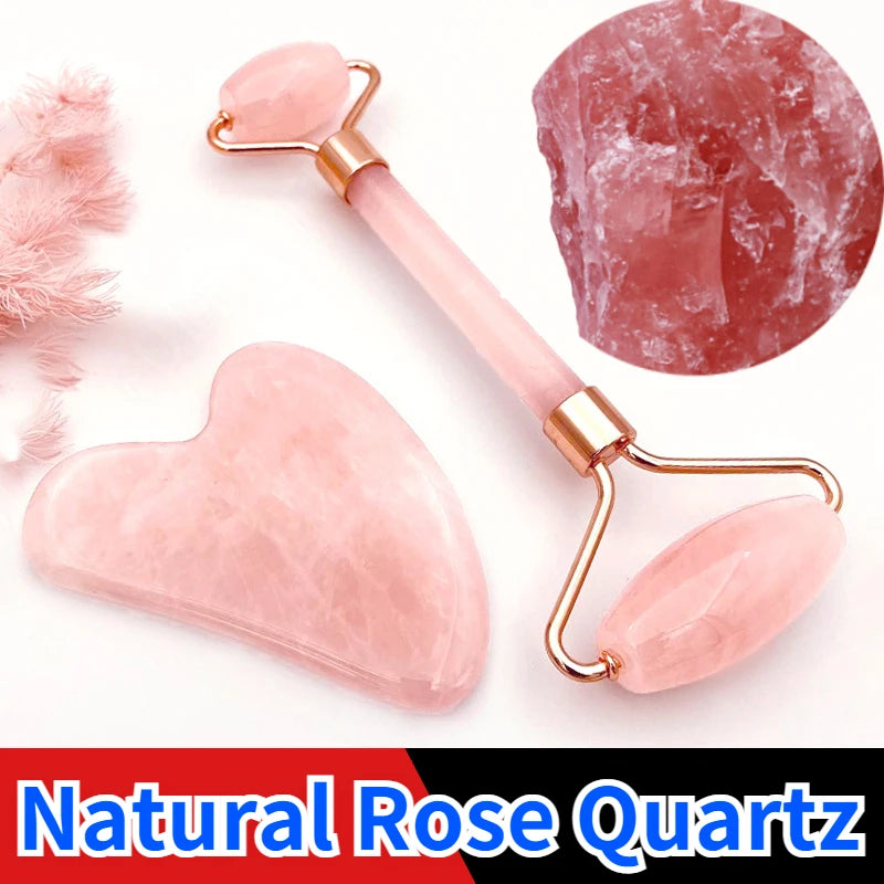 Rose Quartz Jade Roller & Gua Sha Facial Massage Set