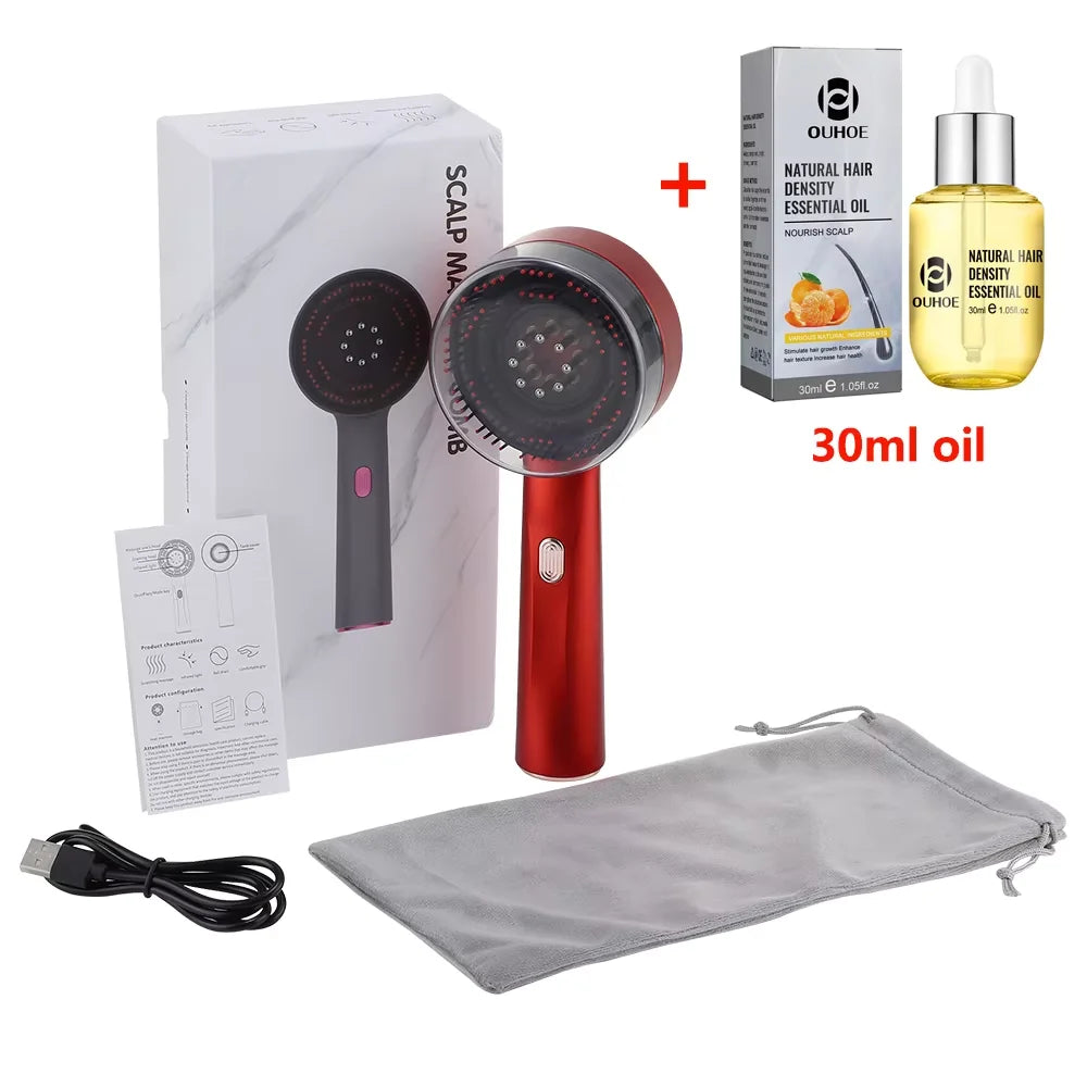 3-in-1 Red Light Scalp Massager & Hair Oil Applicator Brush