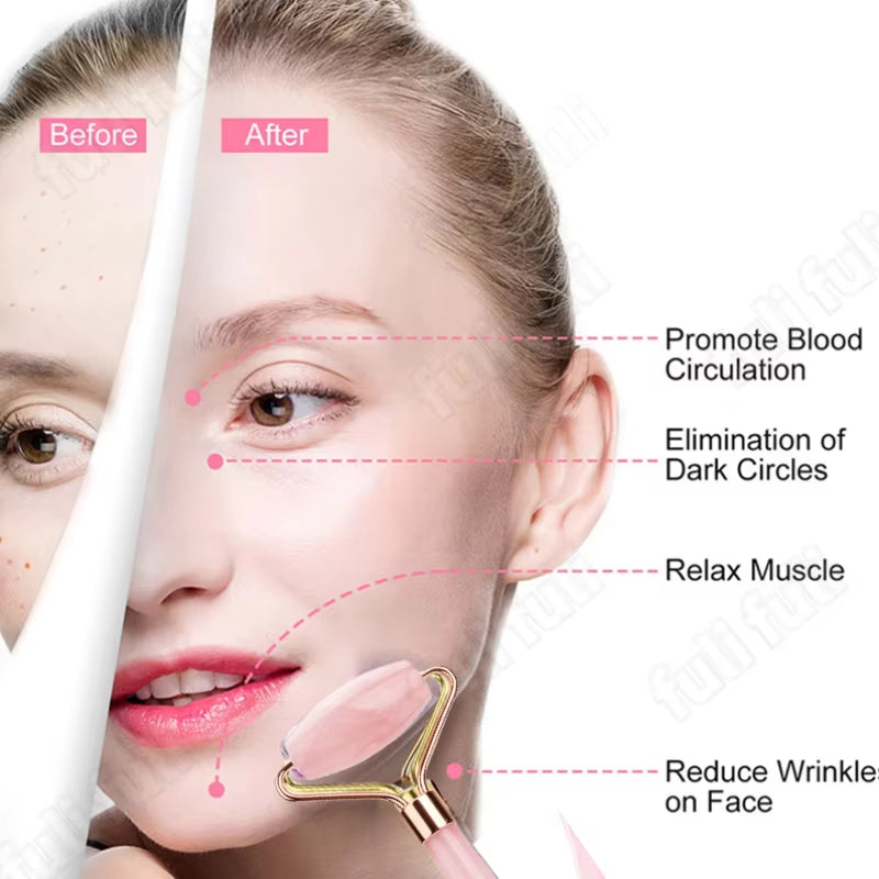 Rose Quartz Jade Roller & Gua Sha Facial Massage Set