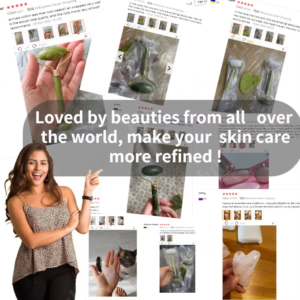 Rose Quartz Jade Roller & Gua Sha Facial Massage Set