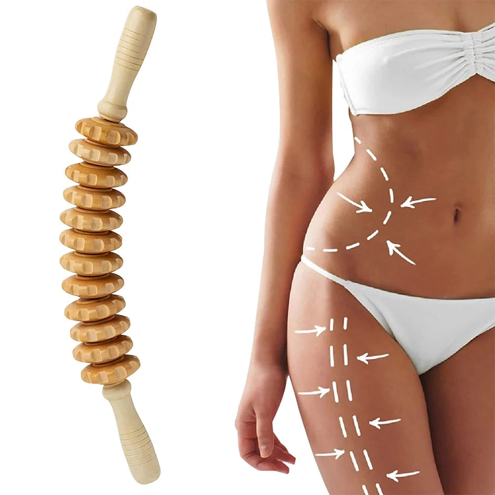 Wooden Lymphatic Drainage Massage Roller Stick | Body Sculpting & Muscle Relief Tool