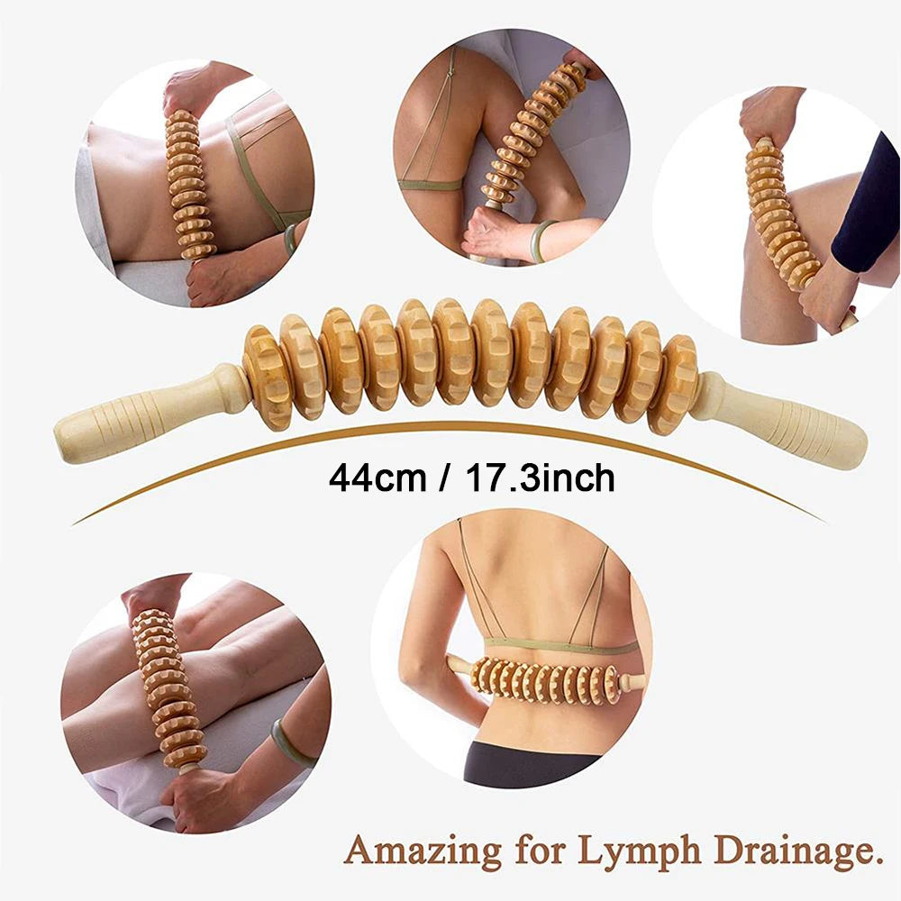 Wooden Lymphatic Drainage Massage Roller Stick | Body Sculpting & Muscle Relief Tool