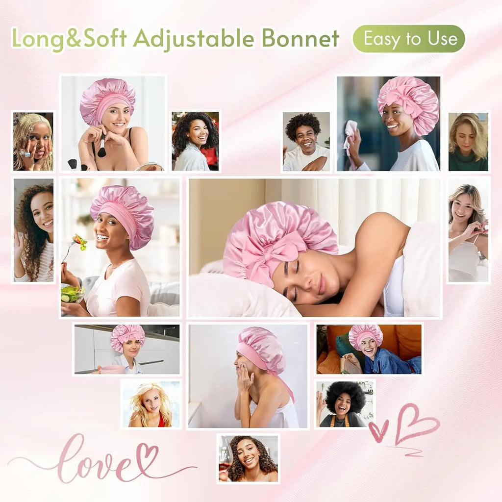 Luxury Satin Silk Bonnet – Adjustable Sleep Cap for Hair Protection