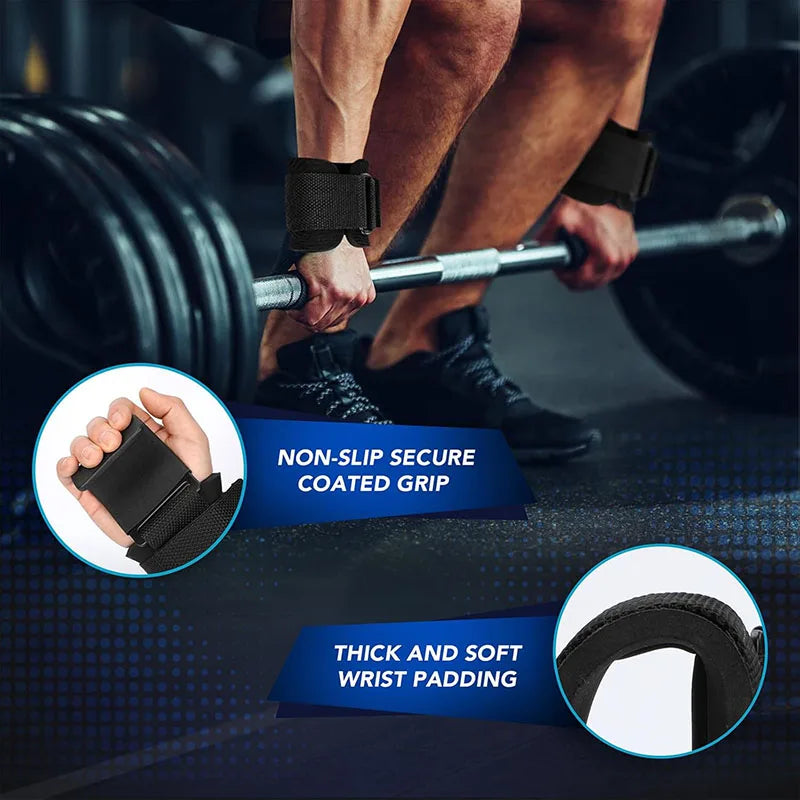 Weight Lifting Hook Grips with Wrist Wraps Hand-Bar Wrist Strap Gym Fitness Hook Weight Strap Pull-Ups Power Lifting Gloves