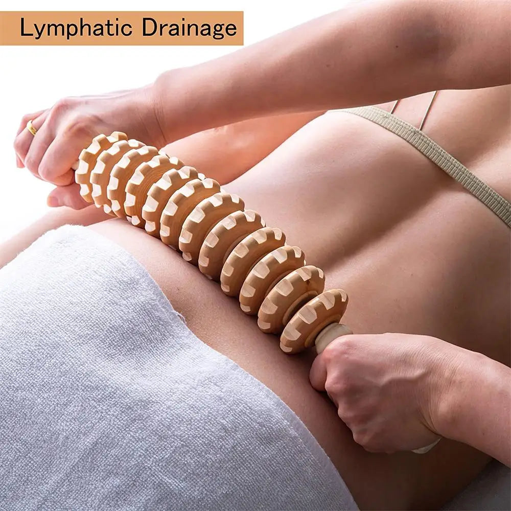 Wooden Lymphatic Drainage Massage Roller Stick | Body Sculpting & Muscle Relief Tool