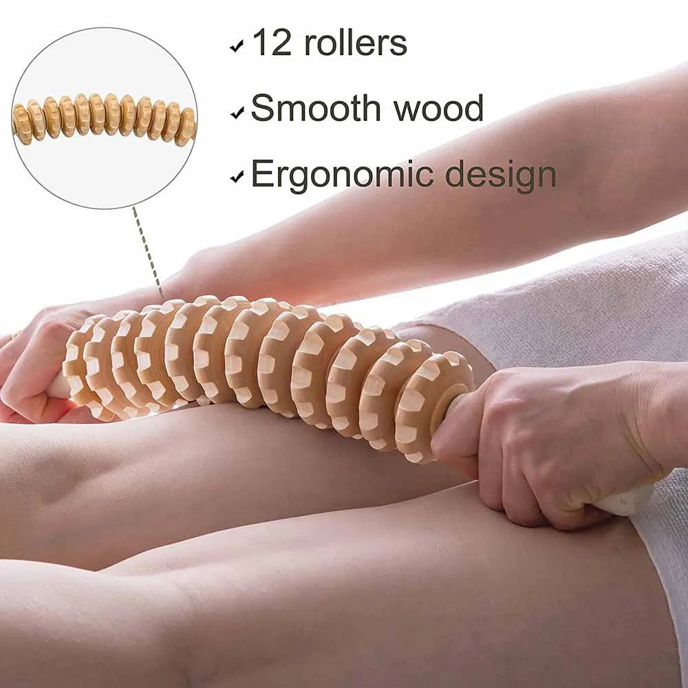 Wooden Lymphatic Drainage Massage Roller Stick | Body Sculpting & Muscle Relief Tool