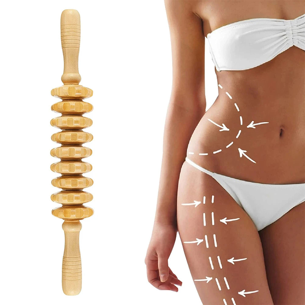 Wooden Lymphatic Drainage Massage Roller Stick | Body Sculpting & Muscle Relief Tool
