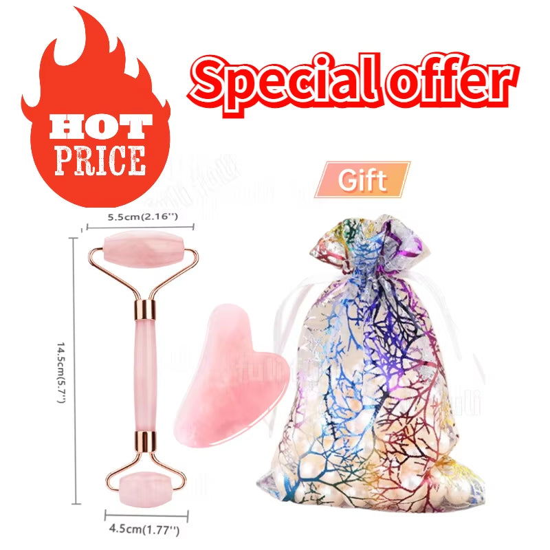 Rose Quartz Jade Roller & Gua Sha Facial Massage Set